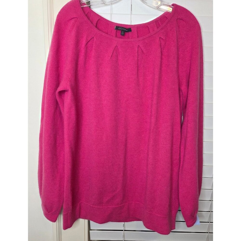 Anne Klein Pink Cashmere Sweater Womens M Pullover Pleated Neckline Classic - Picture 1 of 7